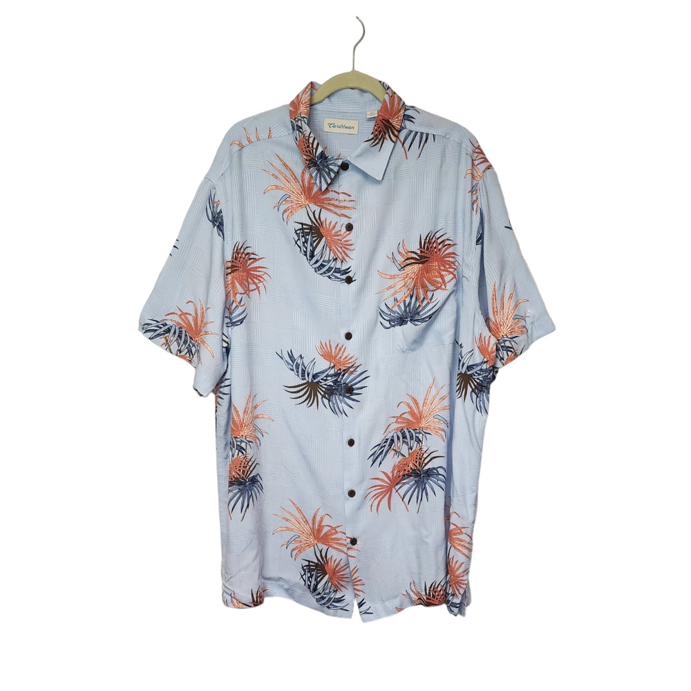 Caribbean Hawaiian Shirt Multicolor Blue Floral Button Down Size 2XT NWT